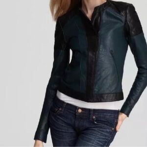 Women’s Teal and Black Leather Moto Jacket